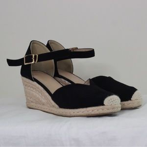 SHEIN Wedge Espadrille Sandals size 39 / US 8 - Black and Cream - Defect